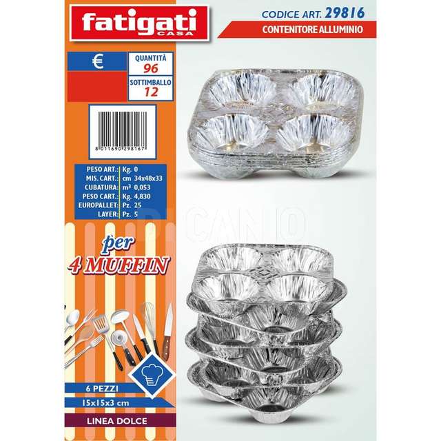 Cont. alluminio muffin x 4 cm.15x15x3 - Principale