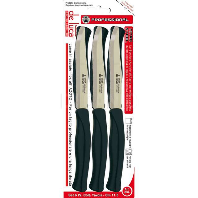 Set 6 pz coltelli tavola nitro steel l.professional manico nero de luca.-634-n- - Principale