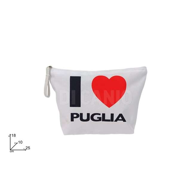 Bustina beauty poliestere 600d bianca con scritta i love you puglia - Principale