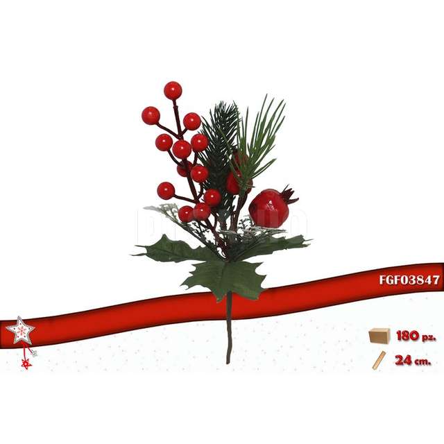Pick con bacche rosse e decorazioni cm.24 - Principale