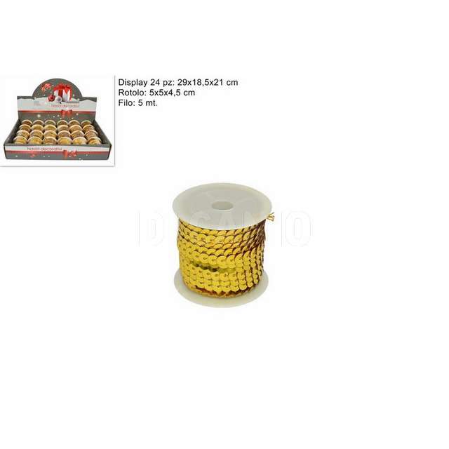 Rotolo cordoncino pailettes 5 mt in display oro d.e. - Principale