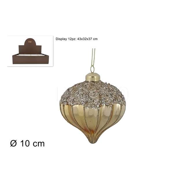 Palla goccia vetro 10 cm. oro con paillettes - Principale