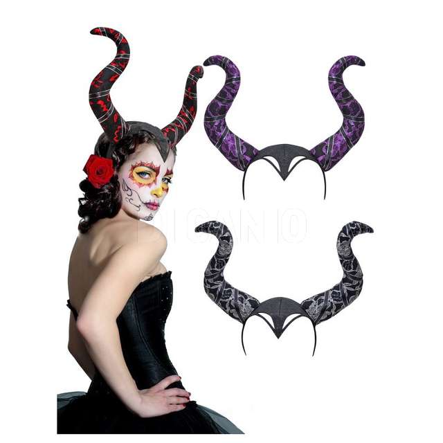 Cerchietto corna demonio col ass fiori 74036 - Principale