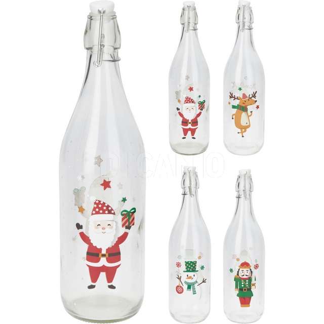 Bottiglia vetro 1lt natale 4 ass, - Principale