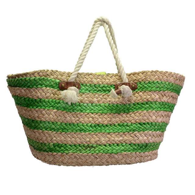 Borsa paglia naturale verde cm65x25h30 - Principale