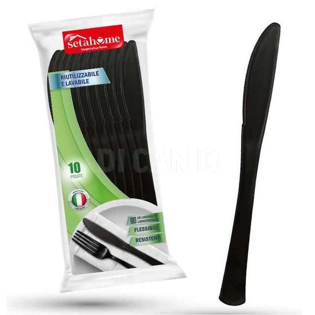 Conf. 10 pz coltelli riutilizzabili nero - Principale
