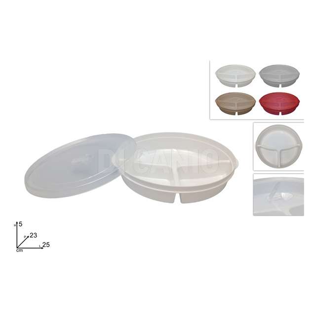 Contenitore plastica tondo 3 scomparti con coperchio 4 colori - Principale