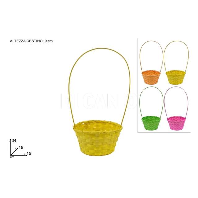 Cestino tondo cm.15x9x34 con manico 4 colori - Principale