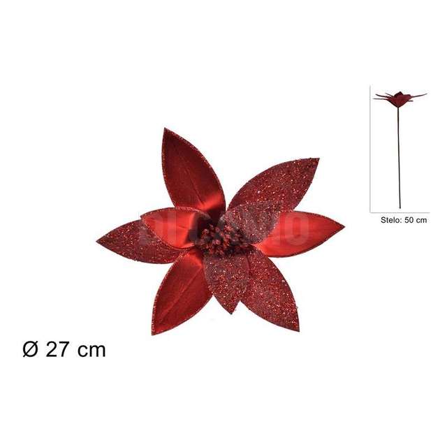 Stelo fiore glitterato 50 cm. rosso - Principale