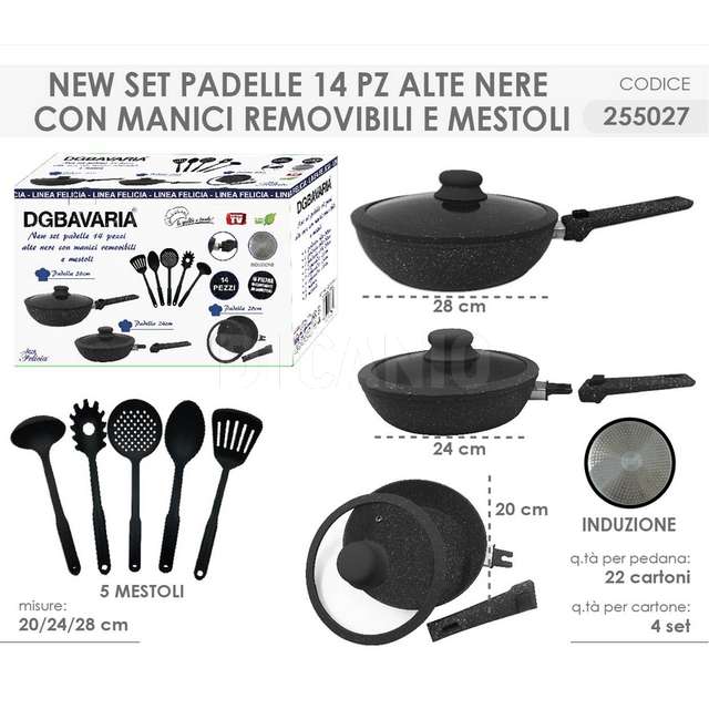 Batteria 14 pz induzione ( 1 x pad.altacm.20-24-28 c-c+3 manici+5mestoli) - Principale