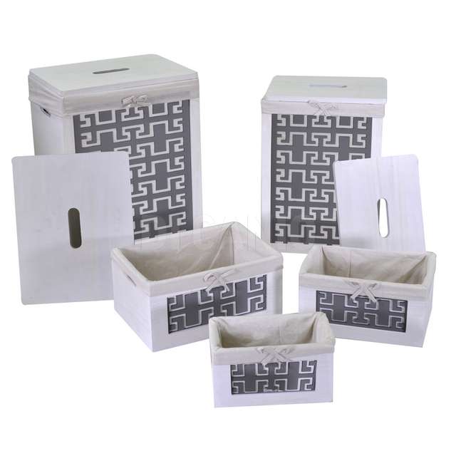 Set 5 cassetto legno rettangolare bianco grigio - Principale