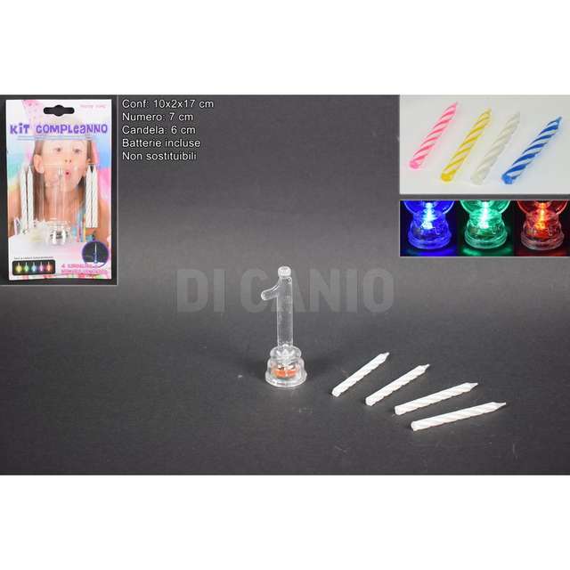 Candeline 4pz c/numero 1 c/luce batt. 7cm led - Principale