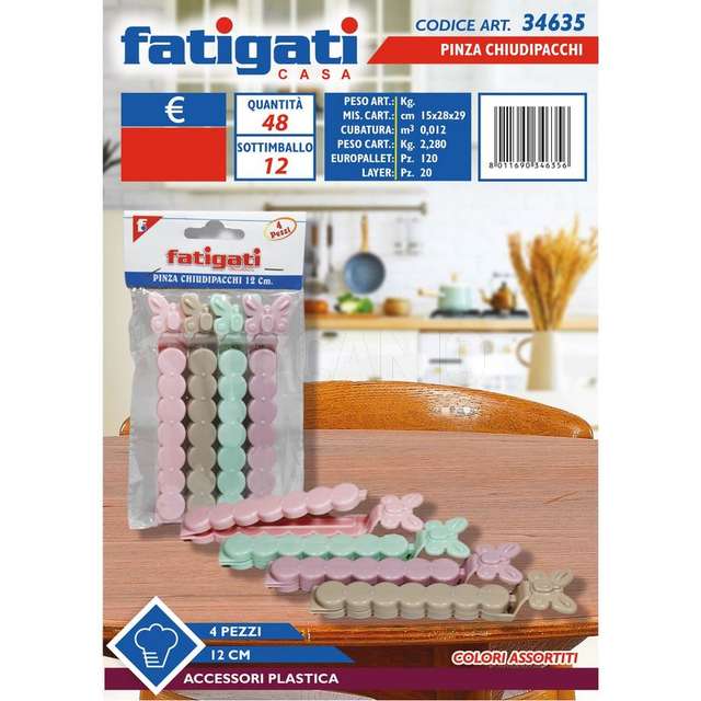 Pinza chiudipacchi plast.4 pz.12cm. - Principale
