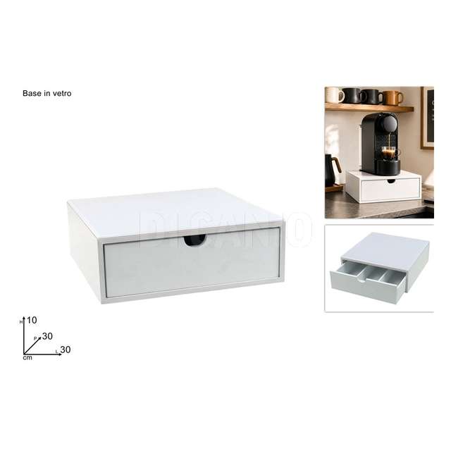 Cassetto legno portacialde 30x30x10 base vetro bianco - Principale