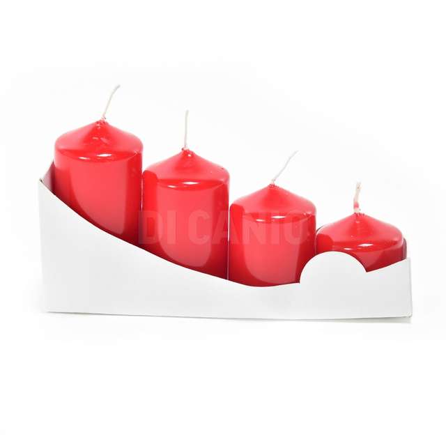 Set 4 candele pillar lucide rosse in cera d.3.9x4/5.5/7/8cm - Principale