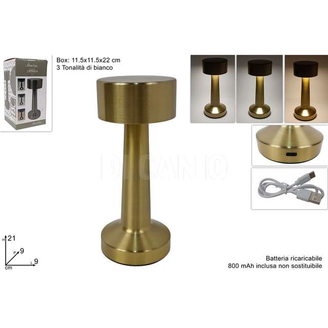 Lampada metallo ricaricabile 3 tonalita' di bianco colore oro - Principale