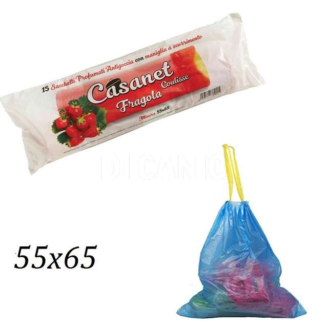 Sacco differenziata rosa cm.55x65 fragola rotolo 15 pz. con maniglia casanet - Principale