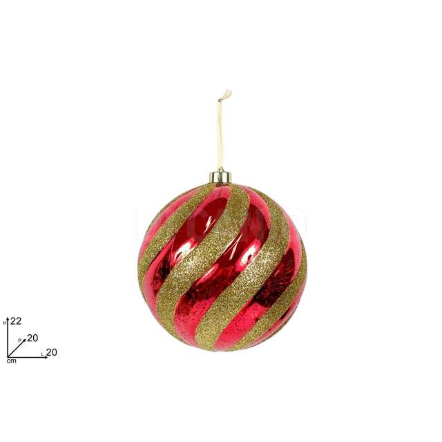 Palla 20 cm. rosso lucido/oro glitterato - Principale
