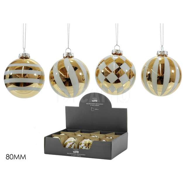 Palla vetro 80mm oro con bianco 4ass disp. - Principale