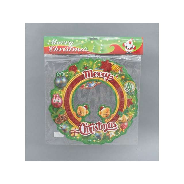 Corona carta diam. cm.36 verde con orsetti e scritta merry christmas - Principale