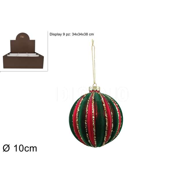 Palla vetro 10 cm. rossa con velluto verde - Principale