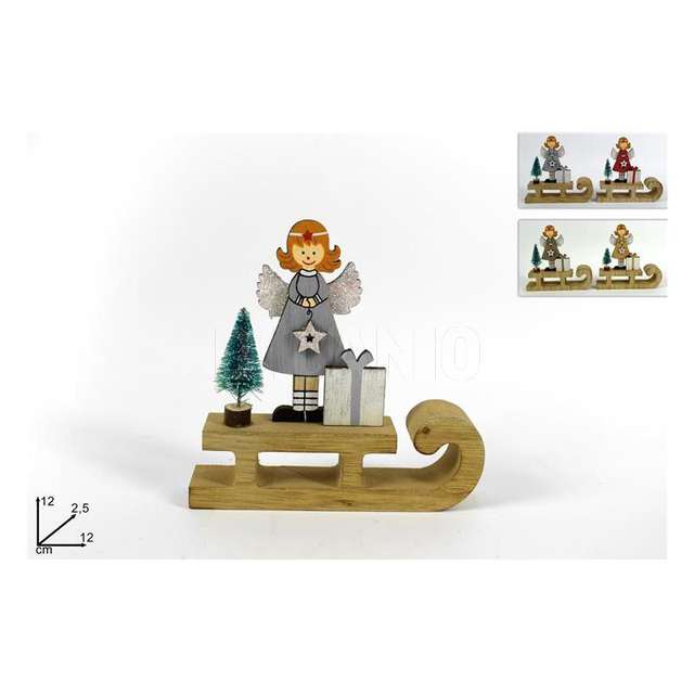 Segnaposto angelo su slitta legno cm12 4col zl20c163.a.b.c - Principale