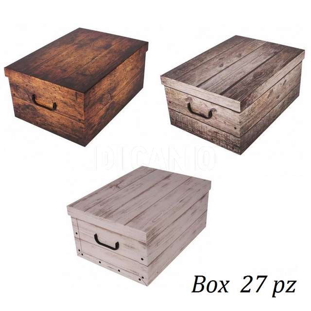 Scatola cartone c/coperchio montato 52x40x25 decoro wood miss.space - Principale