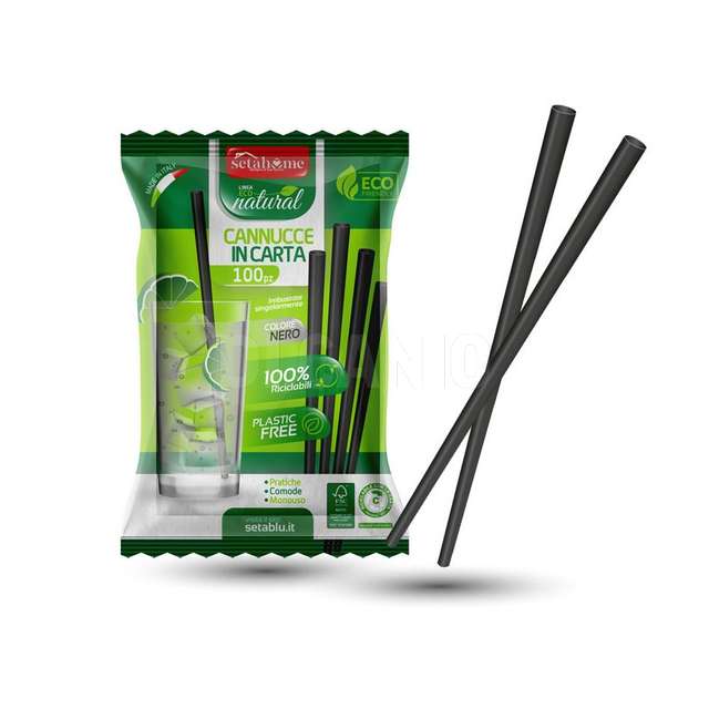 Conf. 100 pz cannucce carta nero incarto singolo - Principale