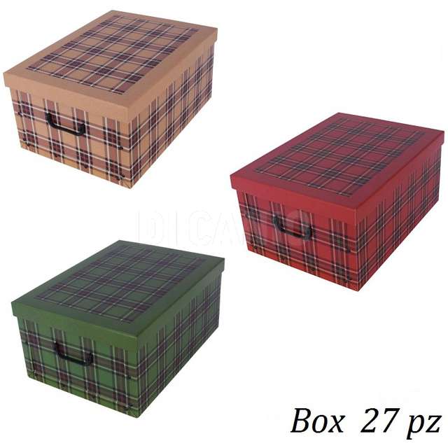 Scatola cartone c/coperchio montato 52x40x25 decoro scozzese miss.space - Principale