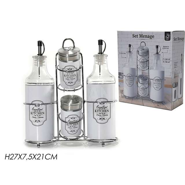 Set menage 4 pezzi bianco con stand - Principale