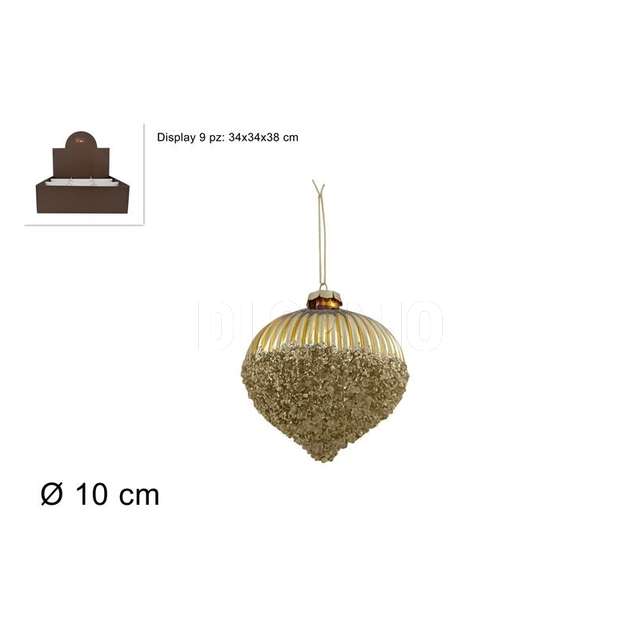Palla vetro goccia 10 cm. oro rigata con diamanti - Principale