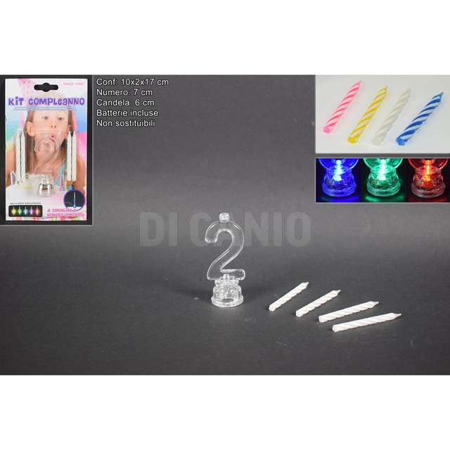 Candeline 4pz c/numero 2 c/luce batt. 7cm led - Principale