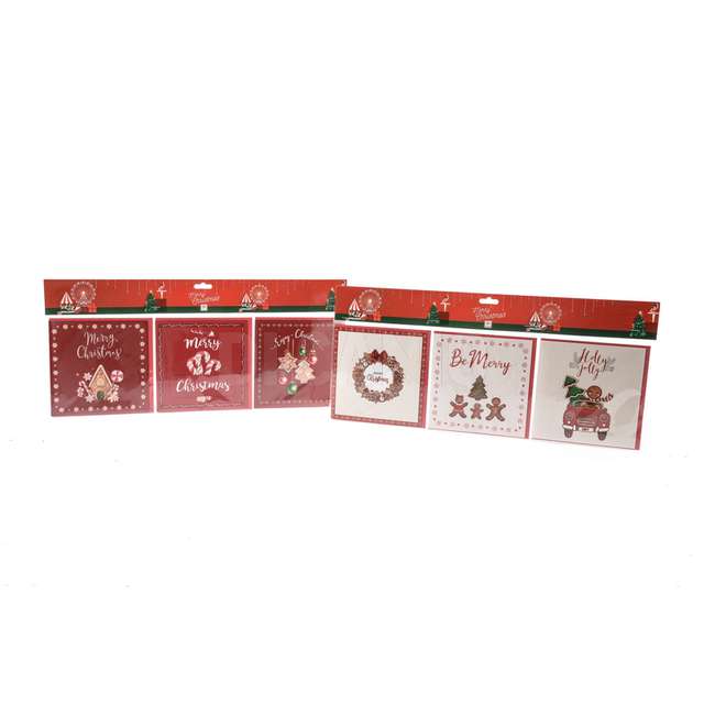 Set 3 biglietti con busta ginger bread 13.5x13.5cm assortiti - Principale