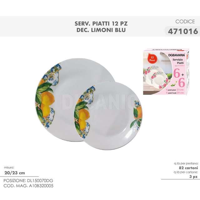 Serv. 12 pz piatti limoni blu - Principale