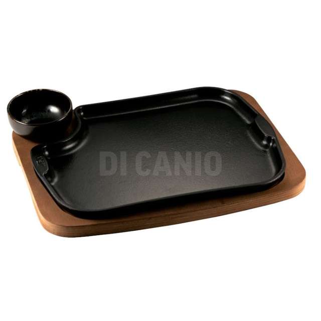Piatto a servire rettangolare ghisa smaltato vassoio legno 32x24 - Principale