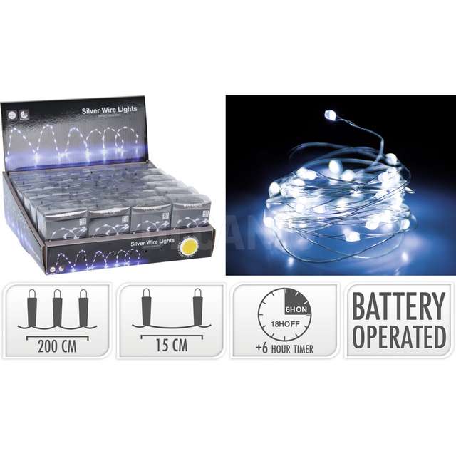 Filo argento 132led bianco con timer - Principale