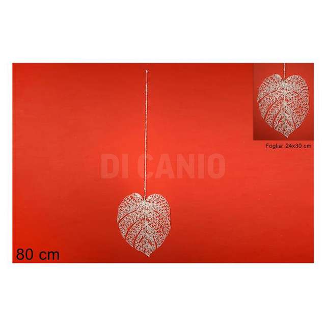 Pendente foglia glitterata con paillette bianco - Principale
