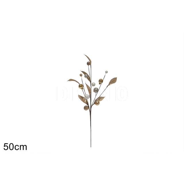 Stelo 50cm. c foglie e palline oro bianco - Principale