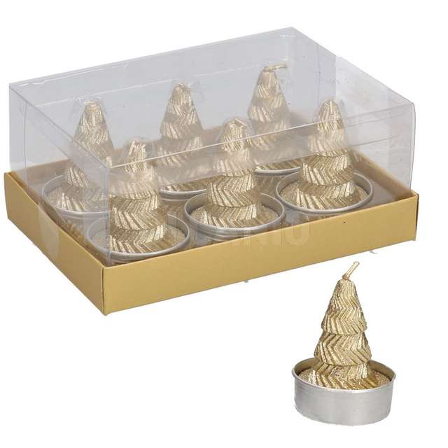 Candela albero oro confezione 6 pezzi cm.14x10h6 - Principale