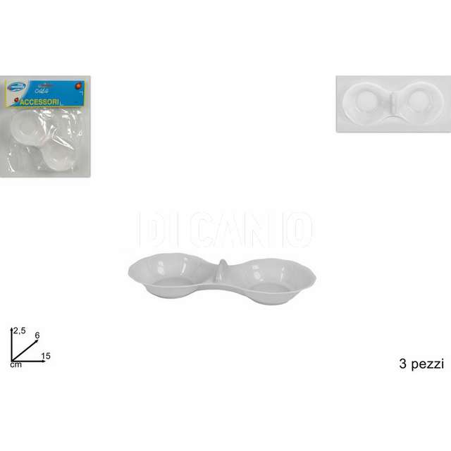 Ciotola 2 posti in plast.trasp.set 3pz 15x6x2.5cmbianco art.ga262_w d.e. - Principale