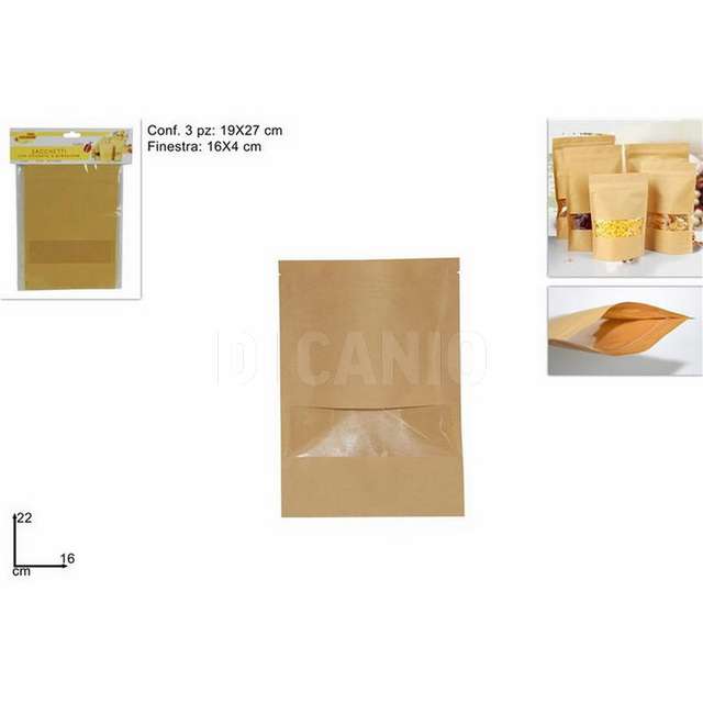 Sacchetti in carta c_chiusura a pressione 16x22+4cm set 3pz due esse - Principale
