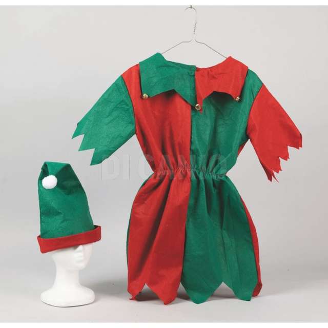 Vestito elfo pz.2 verde/rosso cappello c/campanelle - Principale