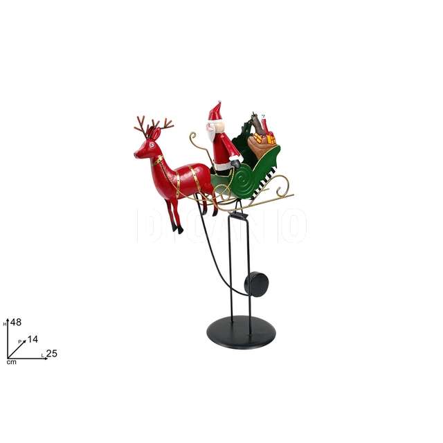 Slitta babbo natale con renna a pendolo in latta 48 cm. - Principale