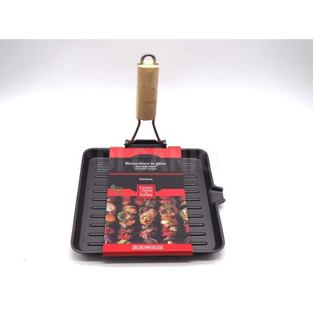 Bistecchiera ghisa con manico lgno cm.24x24x3 - Principale