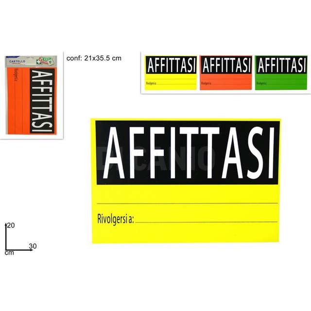 Cartello affittasi cm.30x20 3 col. due esse. - Principale