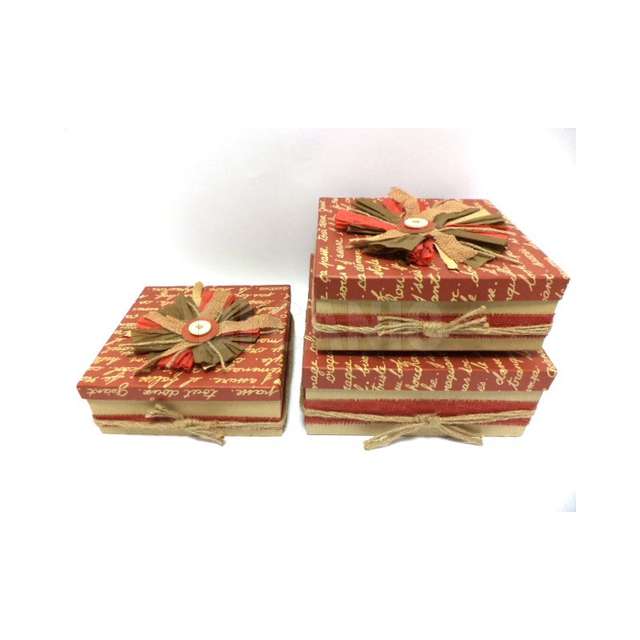 Set 3scatole quadrate c_fiocco raffia c_bottone creare - Principale