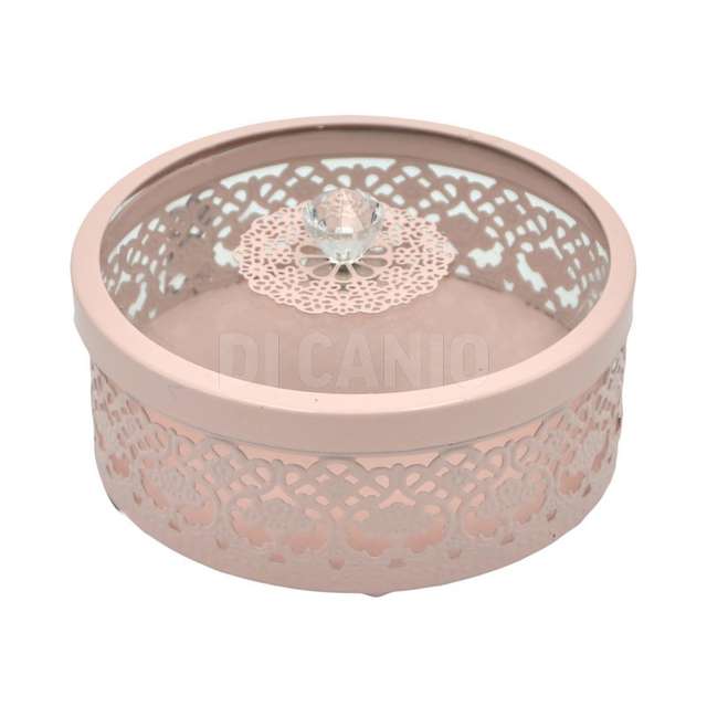 Scatola metallo rosa tonda c_vetro vacc - Principale