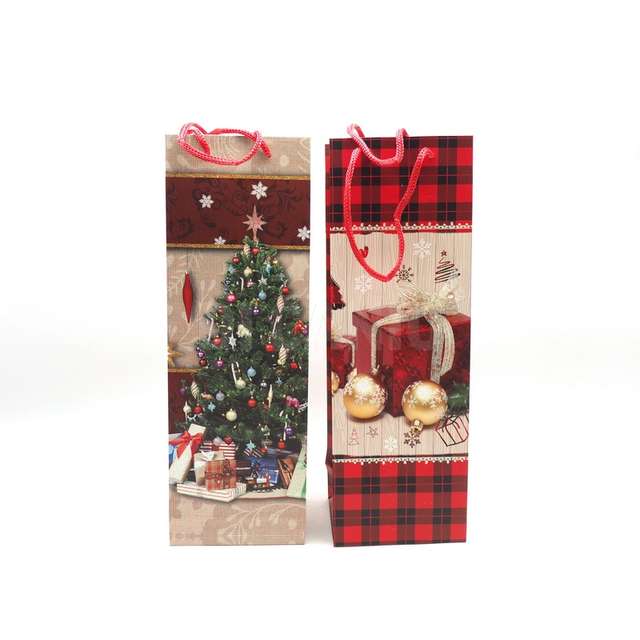 Borsa carta bottiglia h.36x12x9 cm. c/glitter dis.natale ass - Principale
