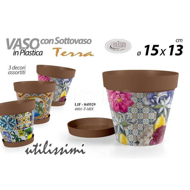 Vaso terra cm.15x13 plastica assortito - Principale