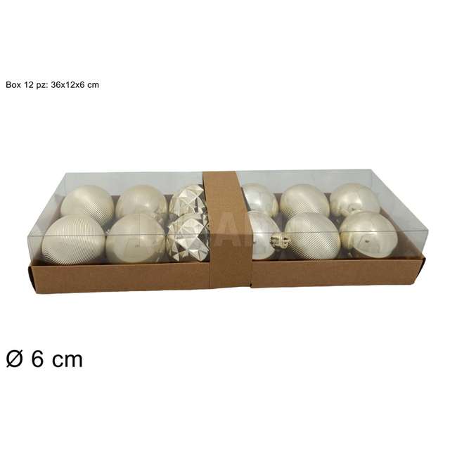 Palle 6 cm. 12 pz. 6ass in box beige - Principale